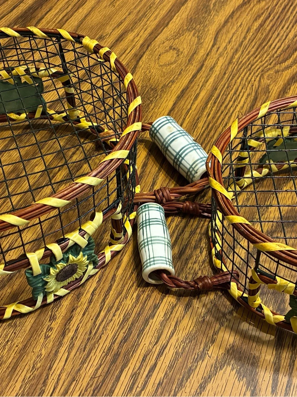 2 Sunflower Woven Decorative Baskets - Yellow & Brown